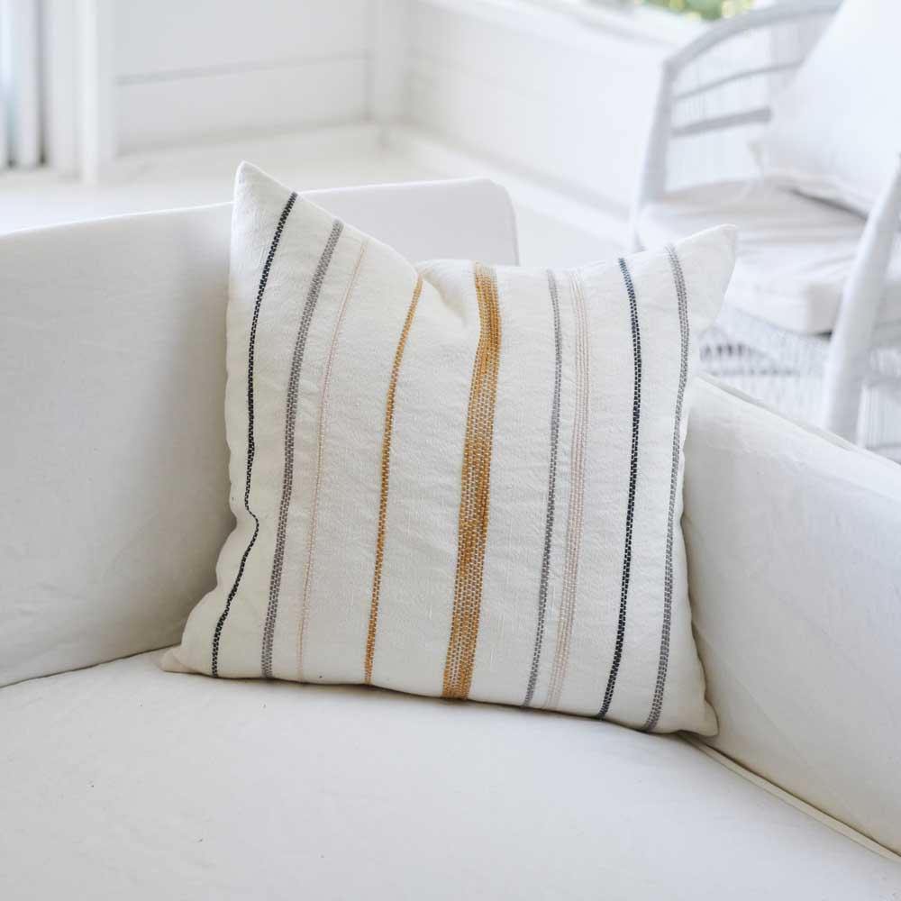 Moro Cushion White with Multicoloured Stitching