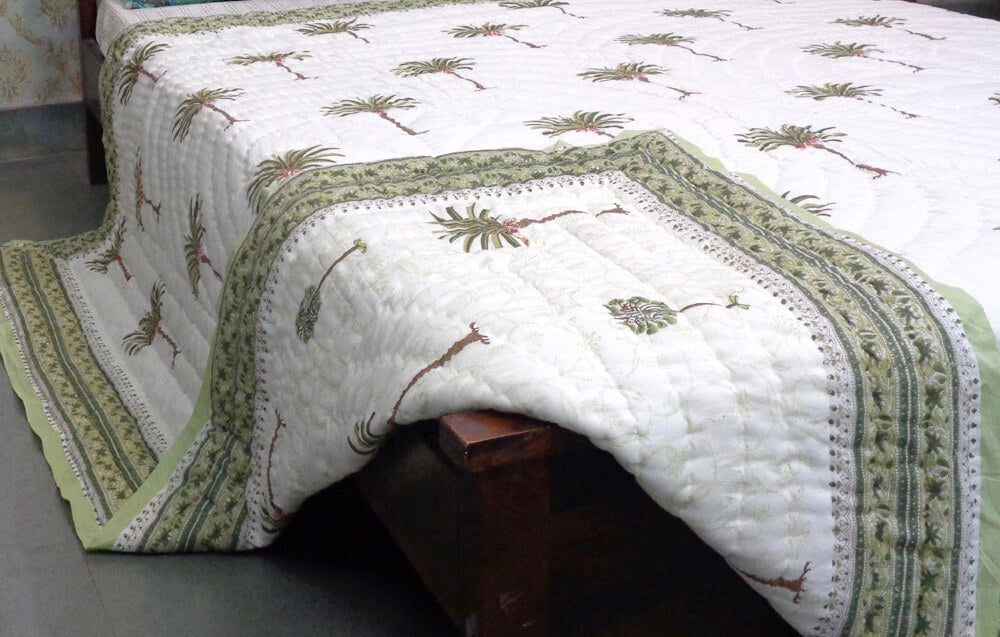Hand Stitched  100 % Cotton Indian Comforter Palm Tree quilt Home on Darley Mona Vale
