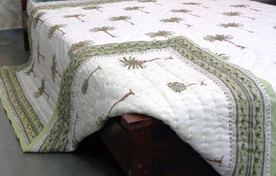 Hand Stitched  100 % Cotton Indian Comforter Palm Tree quilt Home on Darley Mona Vale