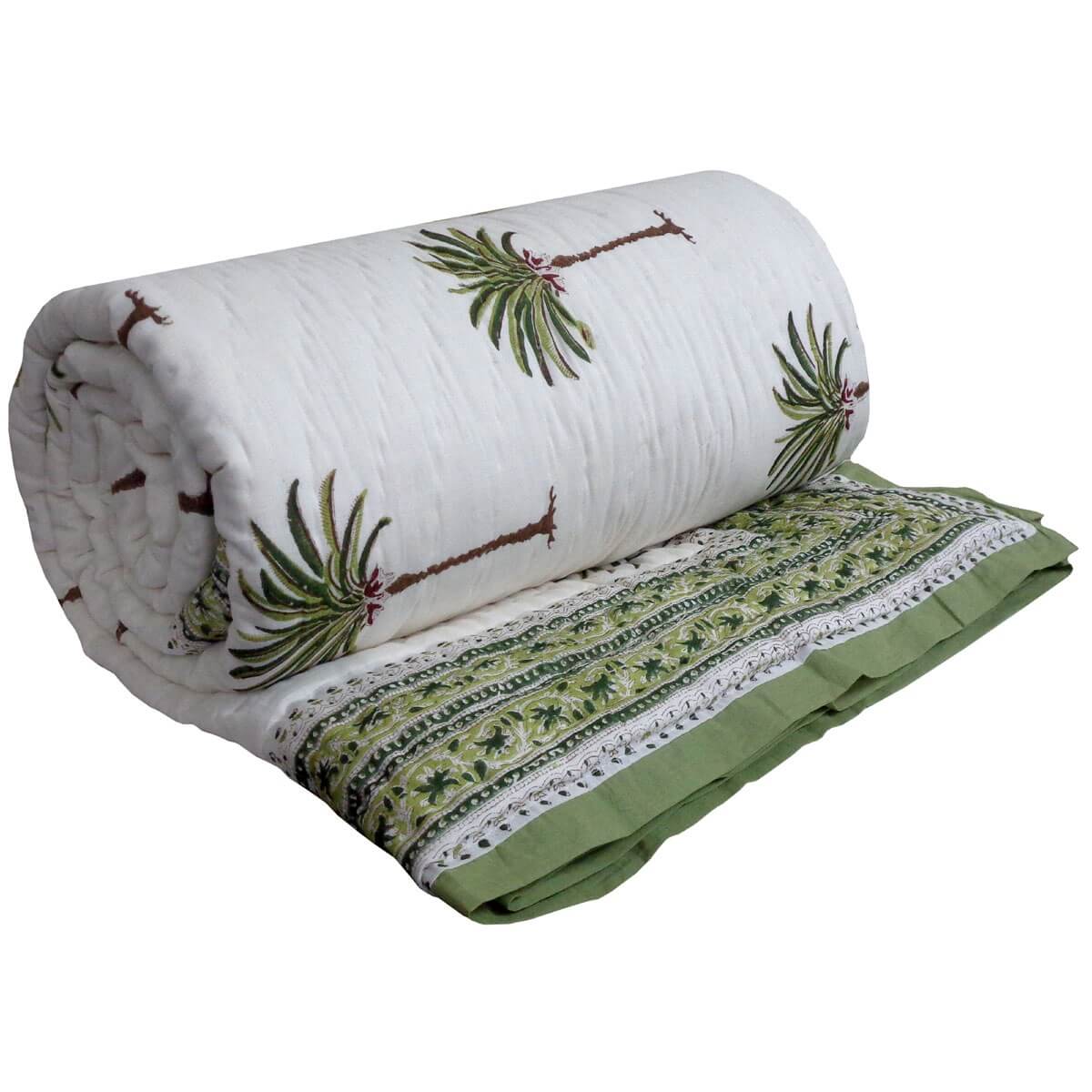 Hand Stitched  100 % Cotton Indian Comforter Palm Tree quilt Home on Darley Mona Vale