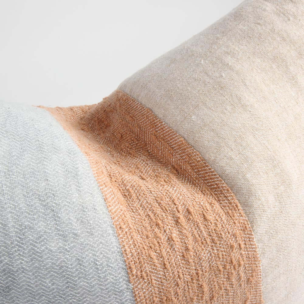 Tallows Linen Cushion Natural/Ochre/Blue Home on Darley Mona Vale