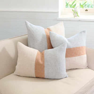 Tallows Linen Cushion Natural/Ochre/Blue Home on Darley Mona Vale