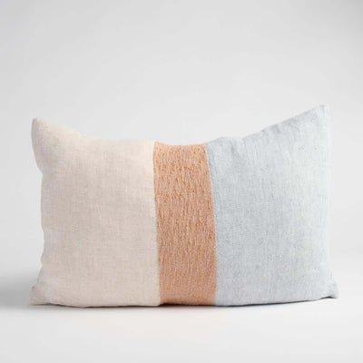 Tallows Linen Cushion Natural/Ochre/Blue Home on Darley Mona Vale