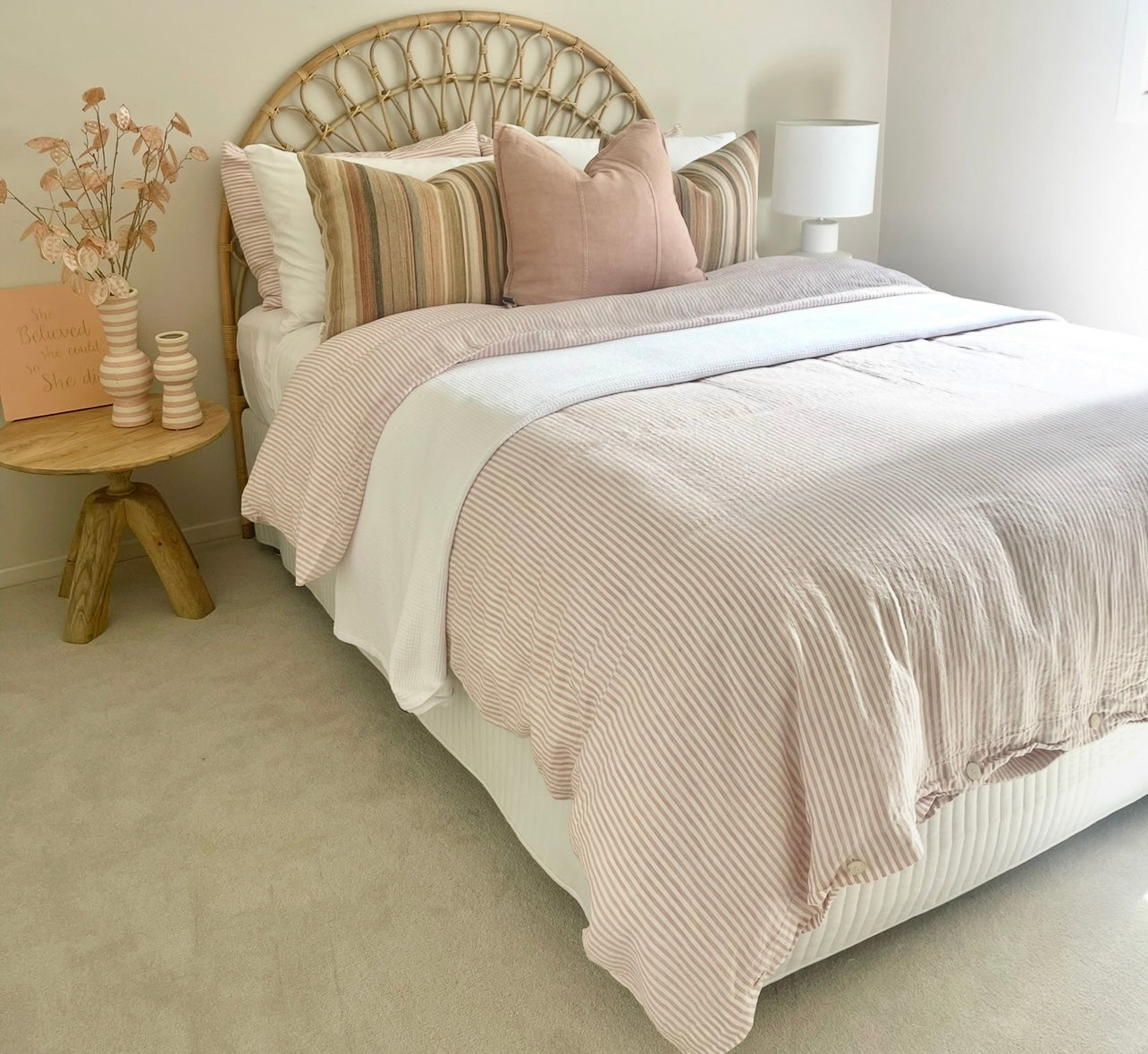 French Linen Quilt Cover Set/King/Pink Stripe Home on Darley Mona Vale