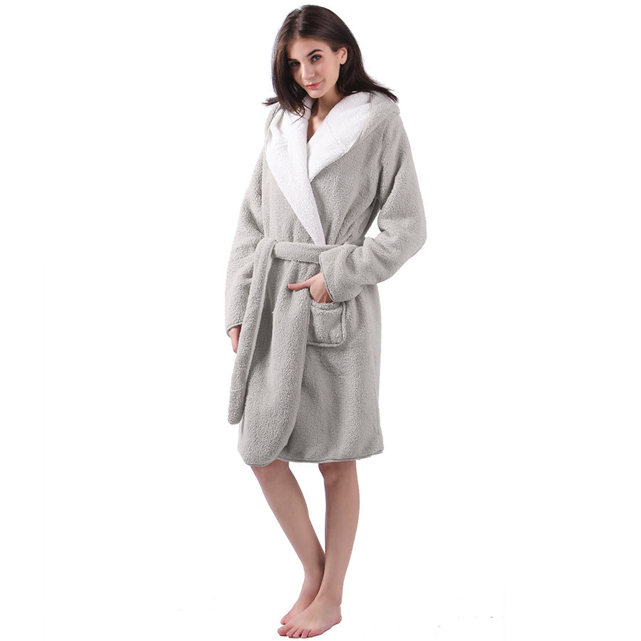 Reversible Sherpa Hooded Robe - Silver/White Home On Darley Mona Vale