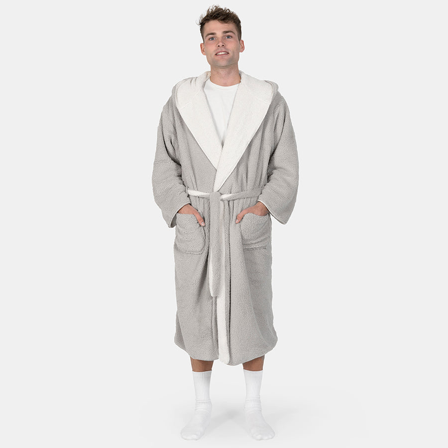 Reversible Sherpa Hooded Robe - Silver/White Home On Darley Mona Vale