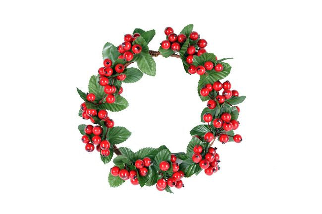 Red Berry Wreath with Leaves 15cm