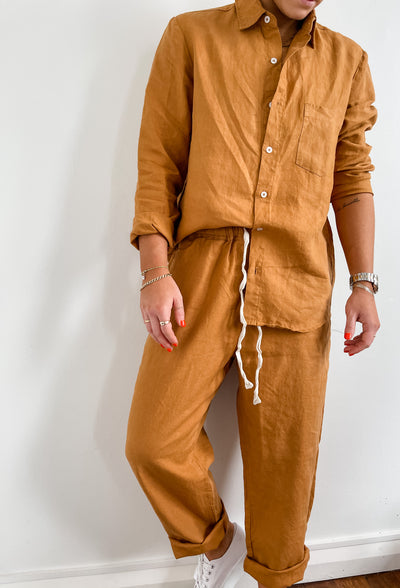 Clay orange French Linen shirt linen pants clay orange Home on Darley Home decor Mona Vale