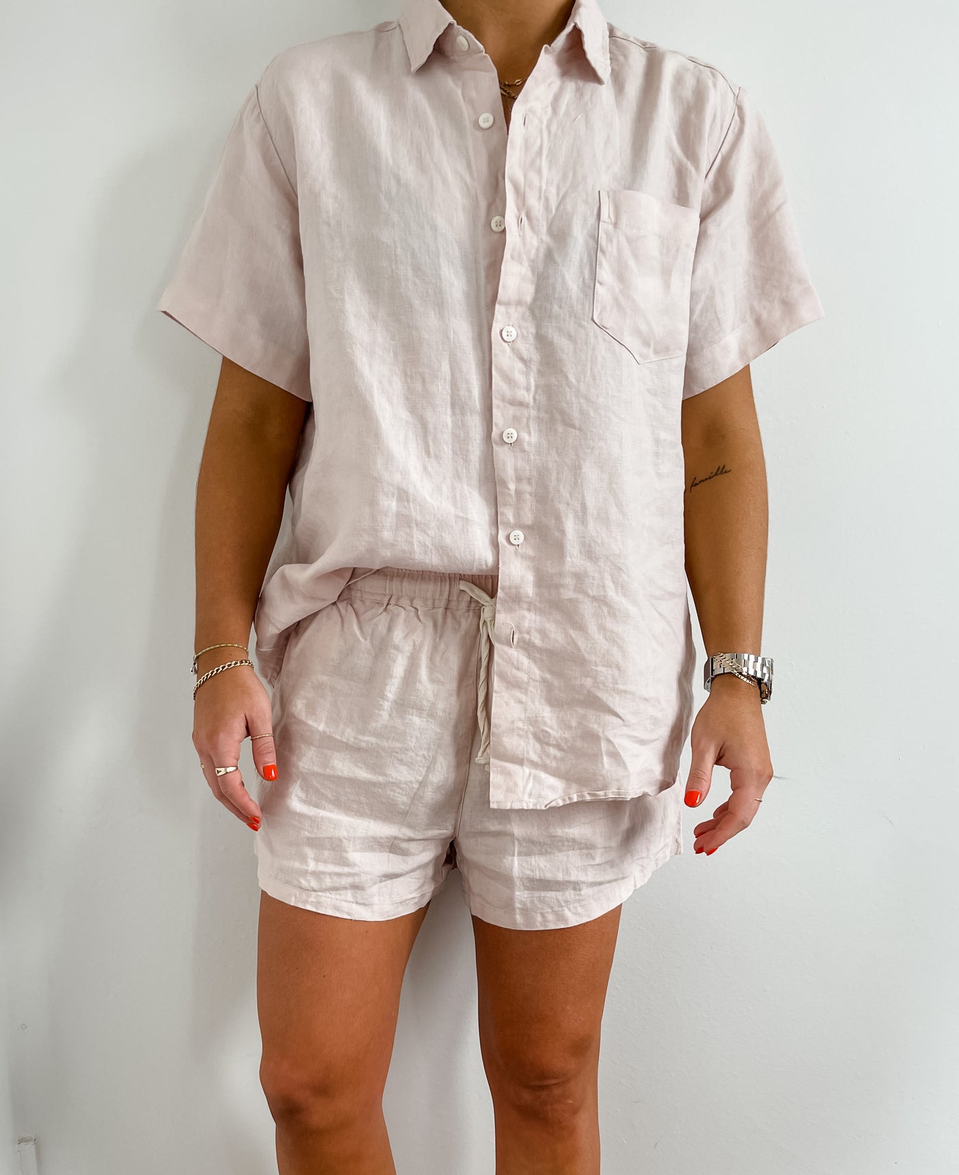 Dusty Pink French Linen Shorts - Home On Darley Sydney French Linen Loungewear