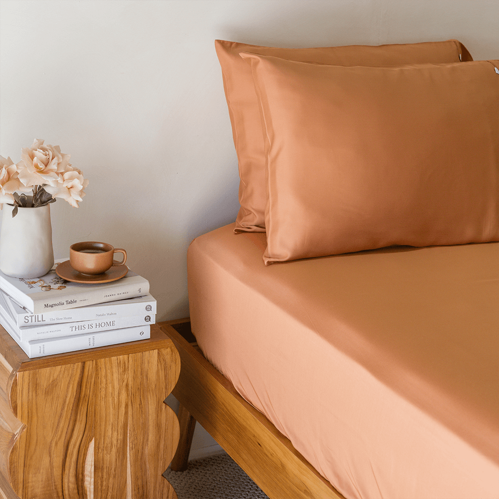 Home On Darley Homewares Mona Vale Mulberry Threads Fitted Sheet Set Rust