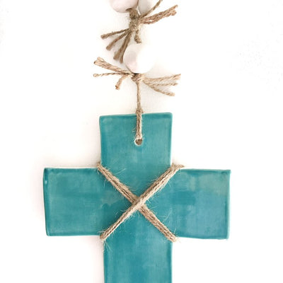 Ceramic Cross with Rosary Beads