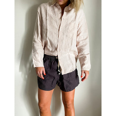 Dusty Pink French Linen Long Sleeve Shirt - Home On Darley Sydney French Linen Loungewear