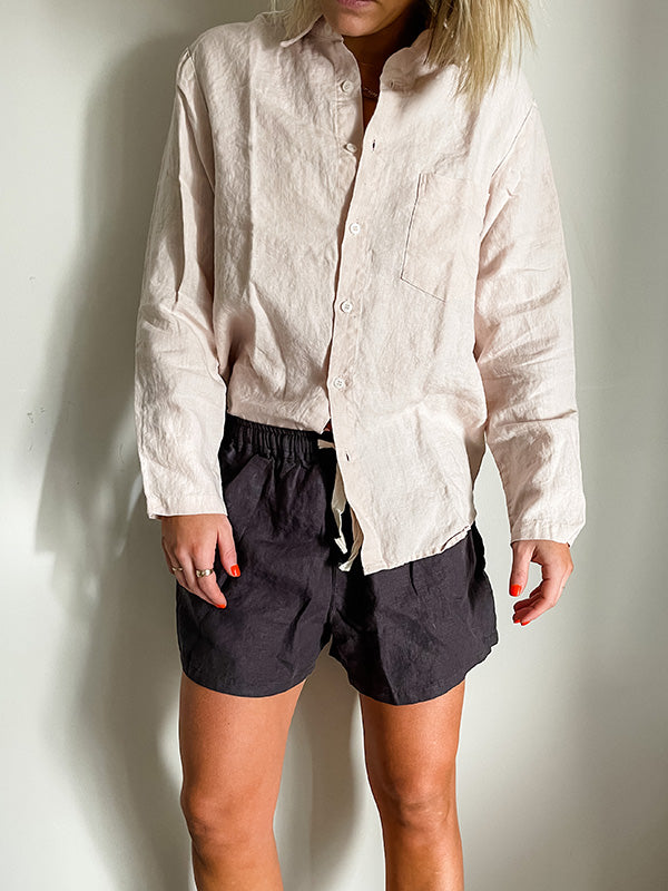 Charcoal French Linen Shorts