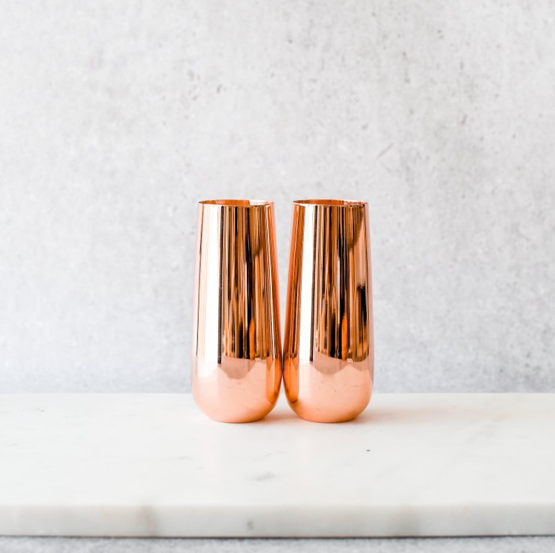 Copper Stemless Champagne Flutes Set of 2