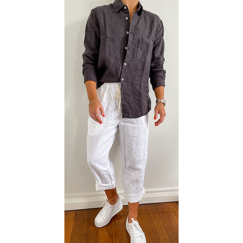 White French Linen Long Pants