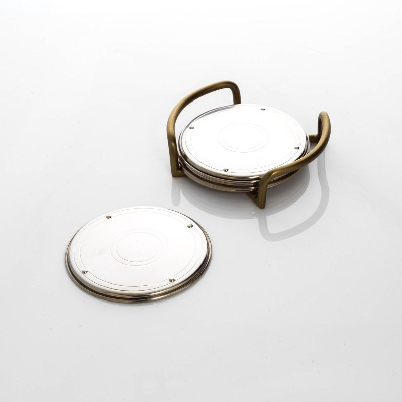 Steel & Antique Brass Coaster Set