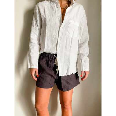 White French Linen Long Sleeve Shirt - Home On Darley Sydney French Linen Loungewear\