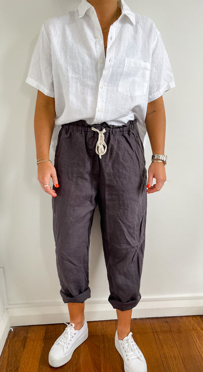 Charcoal French Linen Long Pants Home on Darley Home decor Mona Vale