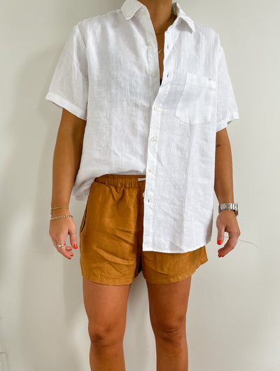 White French Linen Short Sleeve Shirt - Home On Darley Sydney French Linen Loungewear