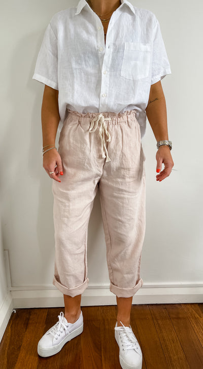 Dusty Pink French Linen Long Pants