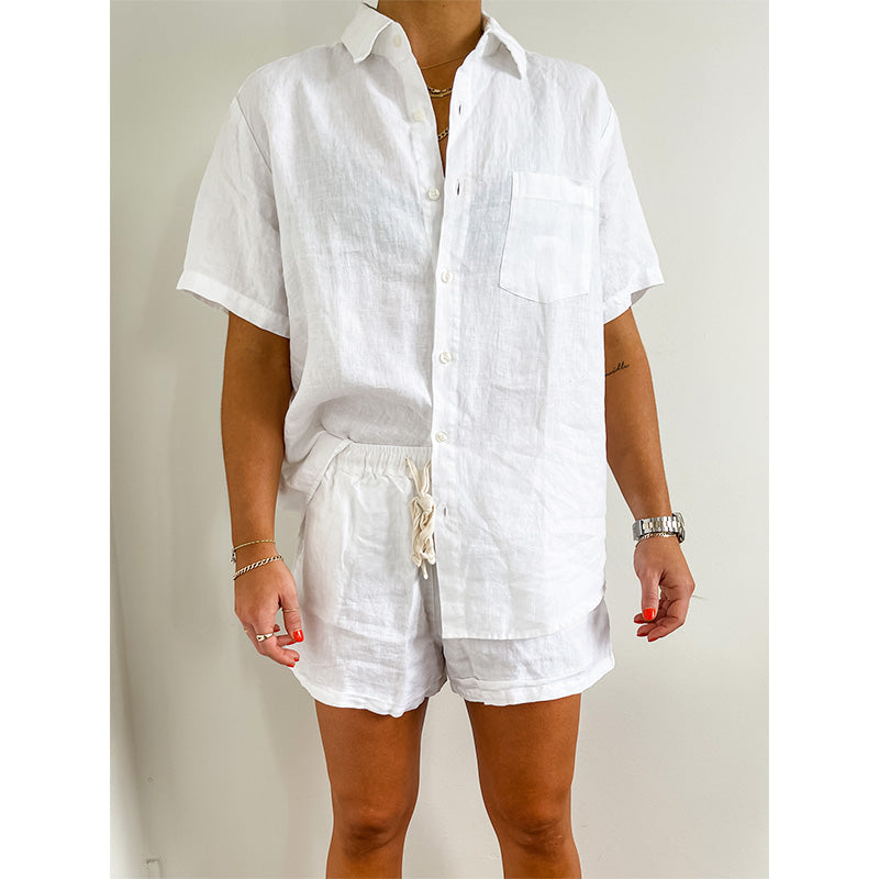 White French Linen Short Sleeve Shirt - Home On Darley Sydney French Linen Loungewear