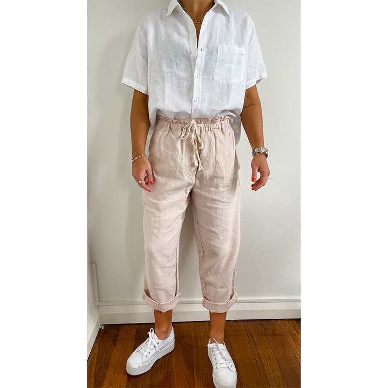 Dusty Pink French Linen Long Pants