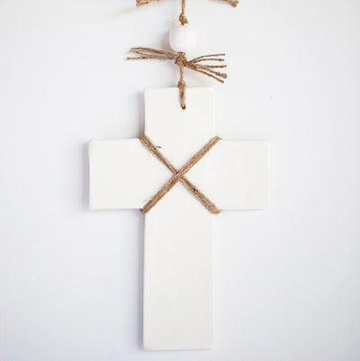 Ceramic Cross with Rosary Beads