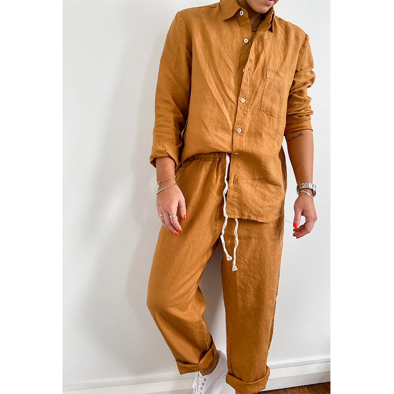 Clay French Linen Long Sleeve Shirt - Home On Darley Sydney French Linen Loungewear