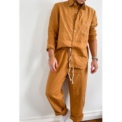 Clay French Linen Long Sleeve Shirt - Home On Darley Sydney French Linen Loungewear