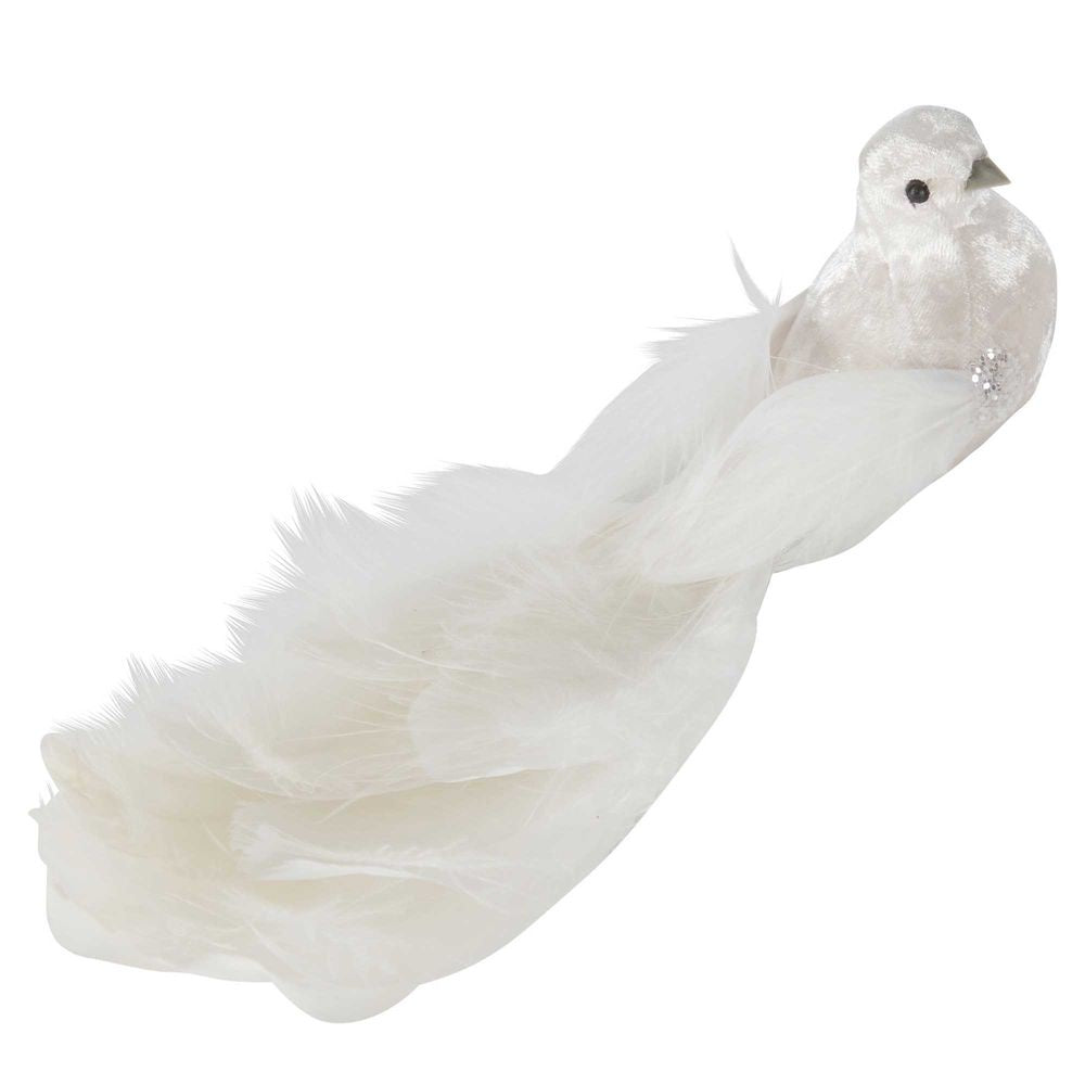 Greta Velvet Clip on Bird - White