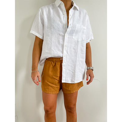 White French Linen Short Sleeve Shirt - Home On Darley Sydney French Linen Loungewear